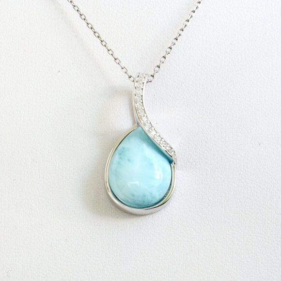 COPY - LARIMAR NECKLACE, CURB Chain Necklace, Larimar Gemstones, 925 Sterling S… - Picture 4 of 7